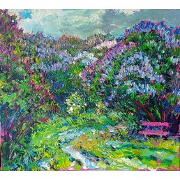 Botanischer Garten. Flieder blüht, 2019 , Oil on canvas 90х100 cm